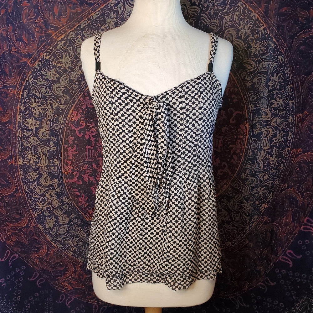 Tory Burch Black & Tan Flowy Floral Silk Layered Tank Top Blouse Womens Size 4